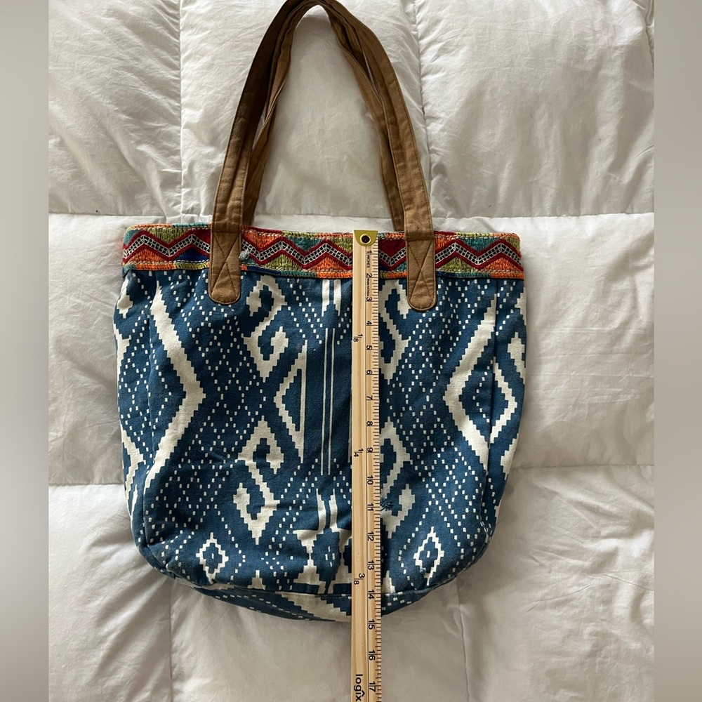 Boho Tribal Tote Bag Blue Canvas Aztec Beach Travel Shoulder Bag - Picture 6 of 8